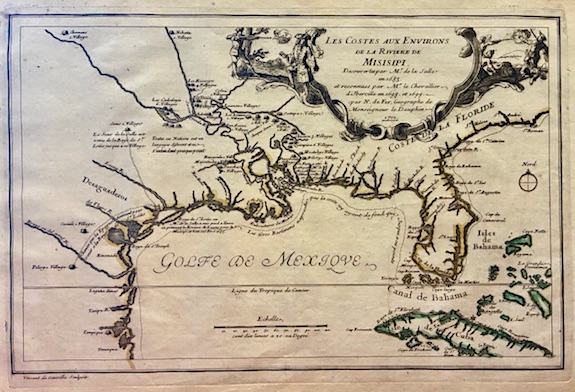 De Fer Nicolas (1646-1720) Les Costes aux environs de la Riviere de Misisipi 1701 Parigi 